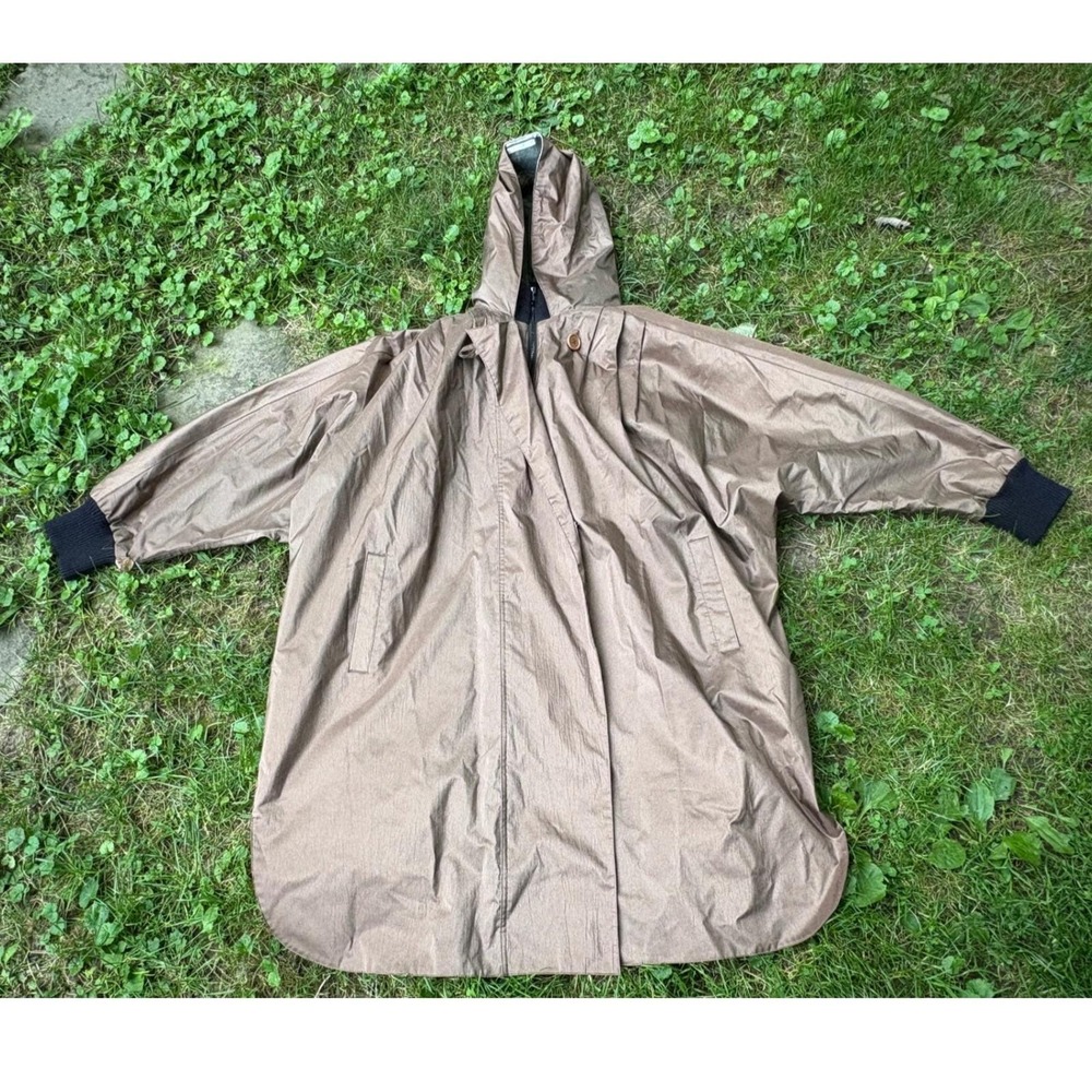 Vintage‎ British Mist Hooded Rain Poncho Plaid Lined Brown Oversized XXL